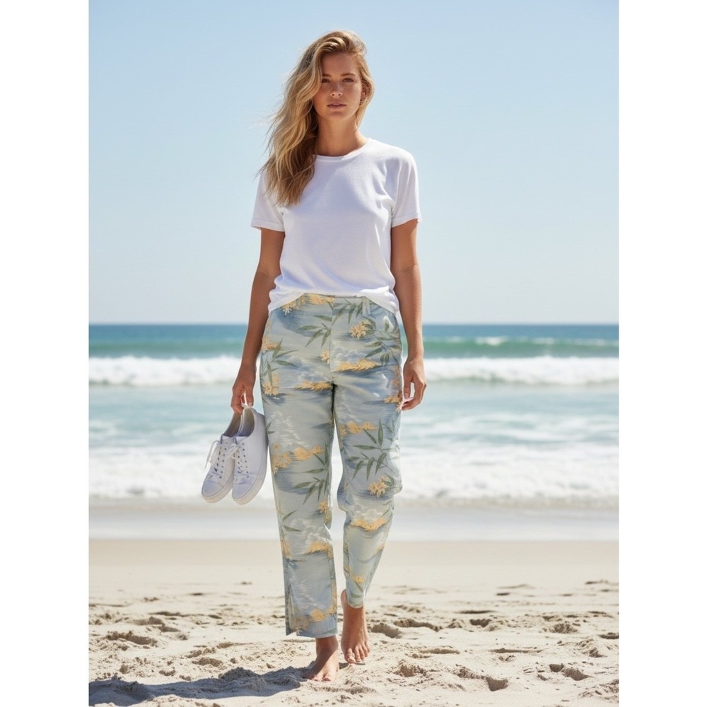 Tommy Bahama Silk High Waisted Crop Pants Womens 8 Gray Tropical Resort Vacation